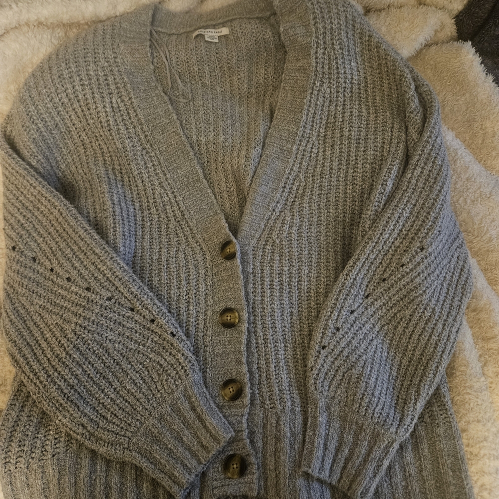 American Eagle Outfitters Gray Cardigan Sweater V-Neck